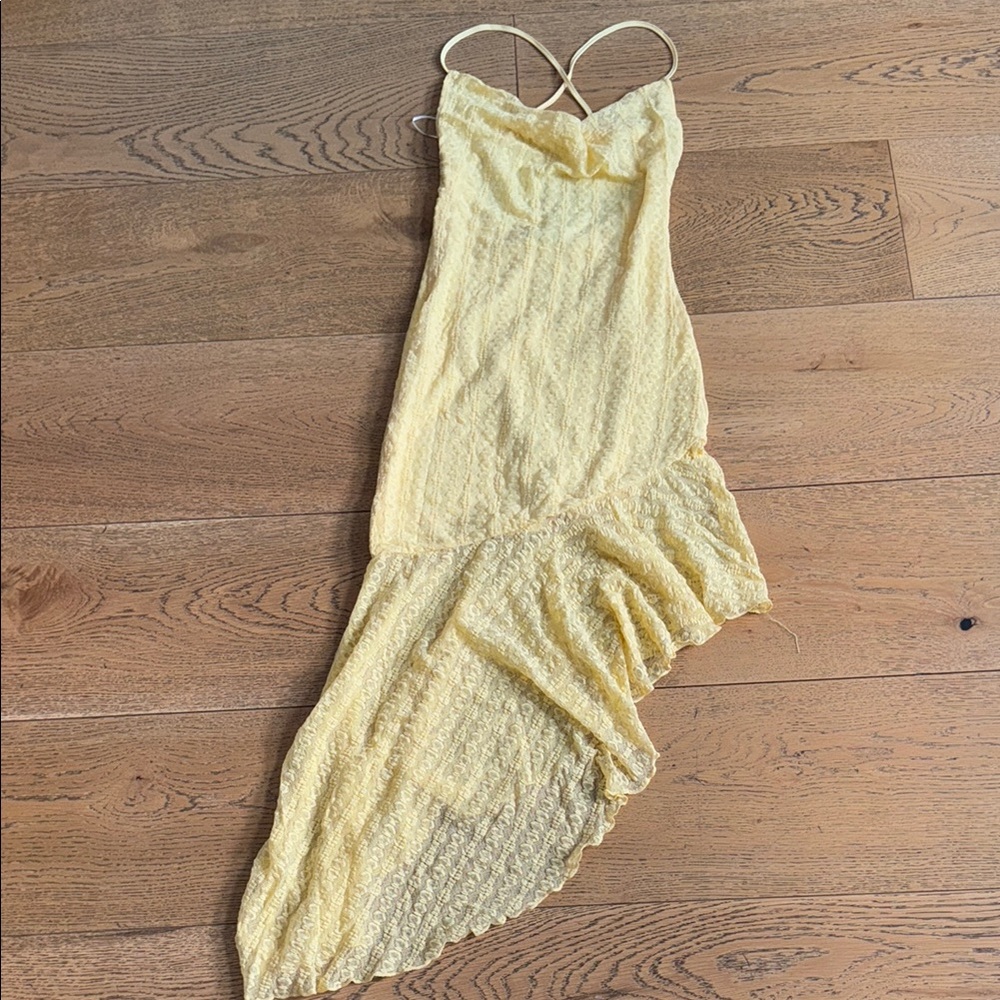 Fashion Nova Yellow Lace Midi Dress